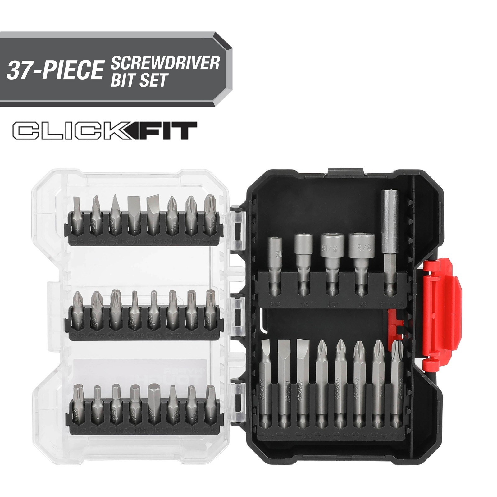 37-Pc Screwdriver Bit Set Includes Magnetic Bit Holder Storage Case Home Garage