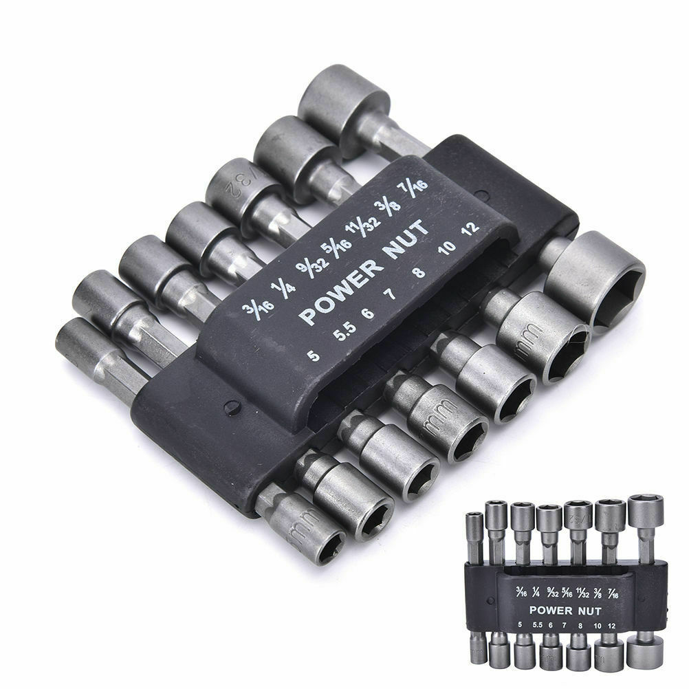 14pc Power Nut Driver Set Dual Metric MM Standard SAE 1/4″ Shank Black 14 piece