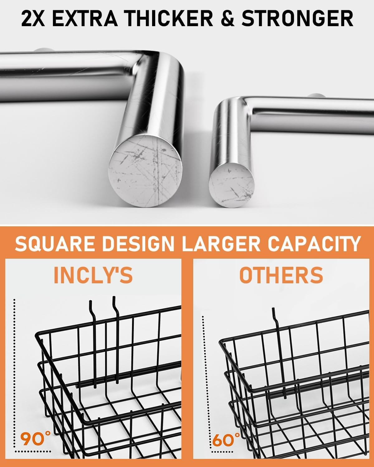 INCLY 1/4“ Extra Thick Pegboard Accessories Kit, 100PCS Heavy Duty Silver