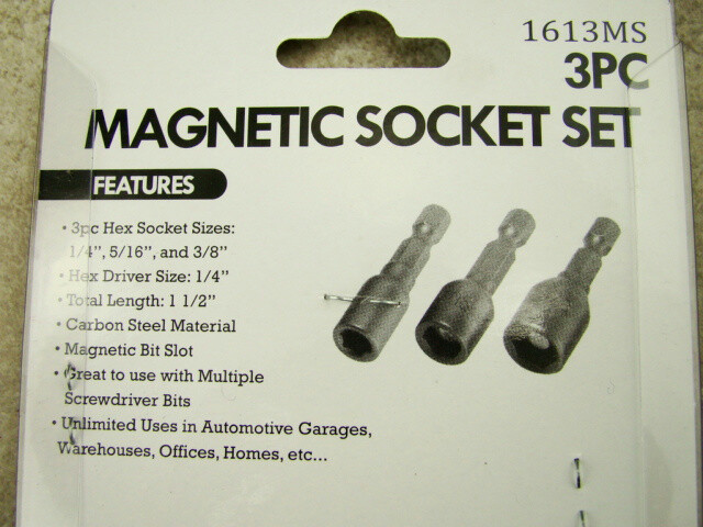 Carbon Steel Magnetic 3 Piece Hex Socket Set, 1/4″, 5/16″, 3/8″, Tools, Office
