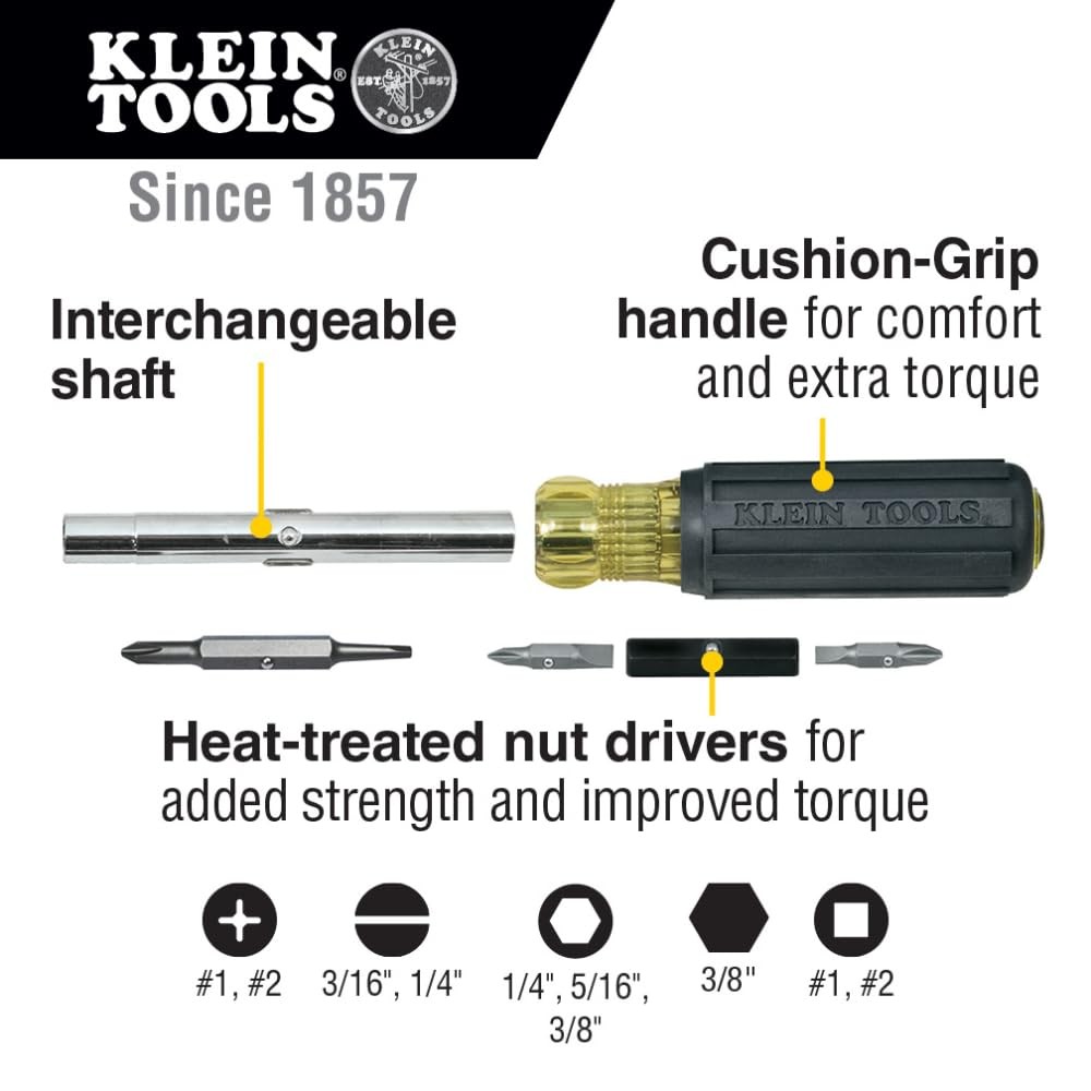 10-in-1 Multi-Bit Screwdriver Nut Driver with Interchangeable Shafts 7.9 in