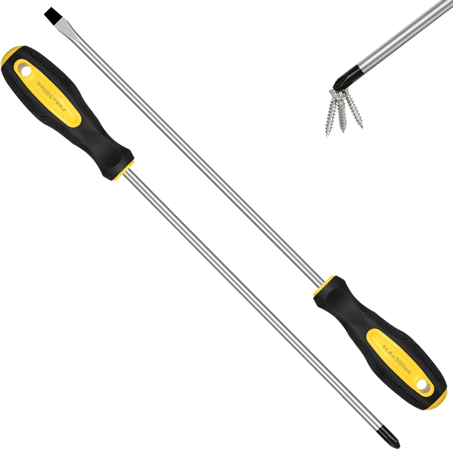 2Pcs Long Magnetic Screwdriver Set, 12In Extra Long Phillips and Slotted Screwdr