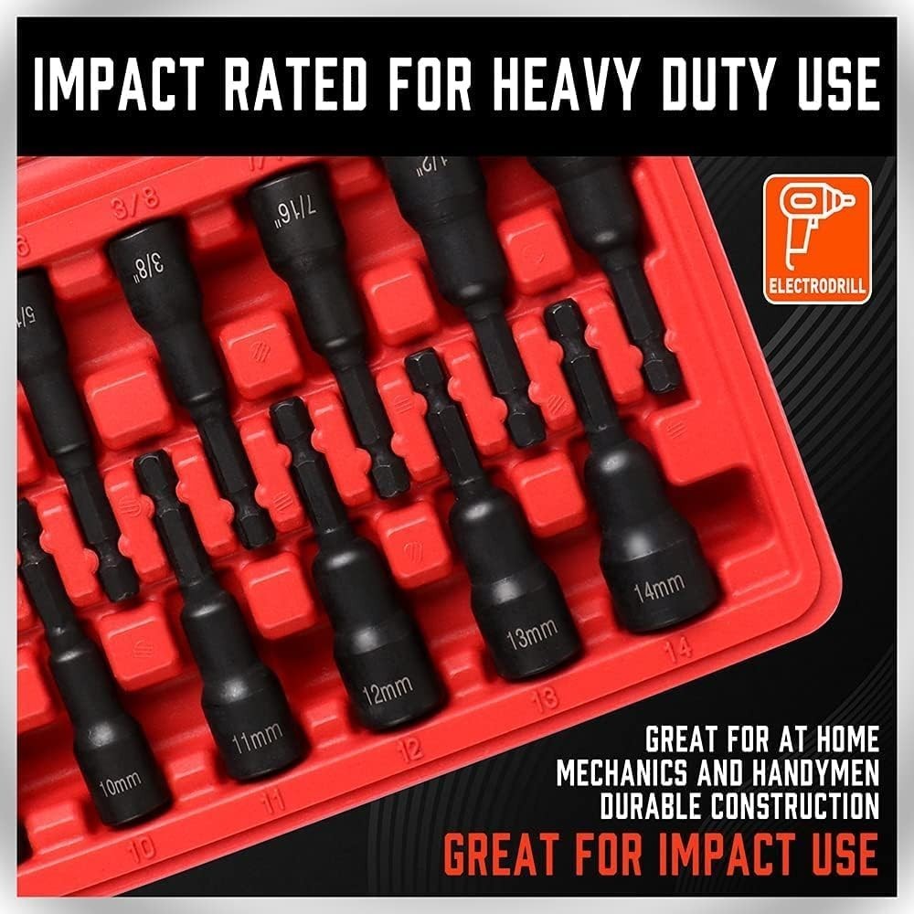 12-Piece Magnetic Nut Driver Set Impact Power Hex SAE & Metric Quick-Change