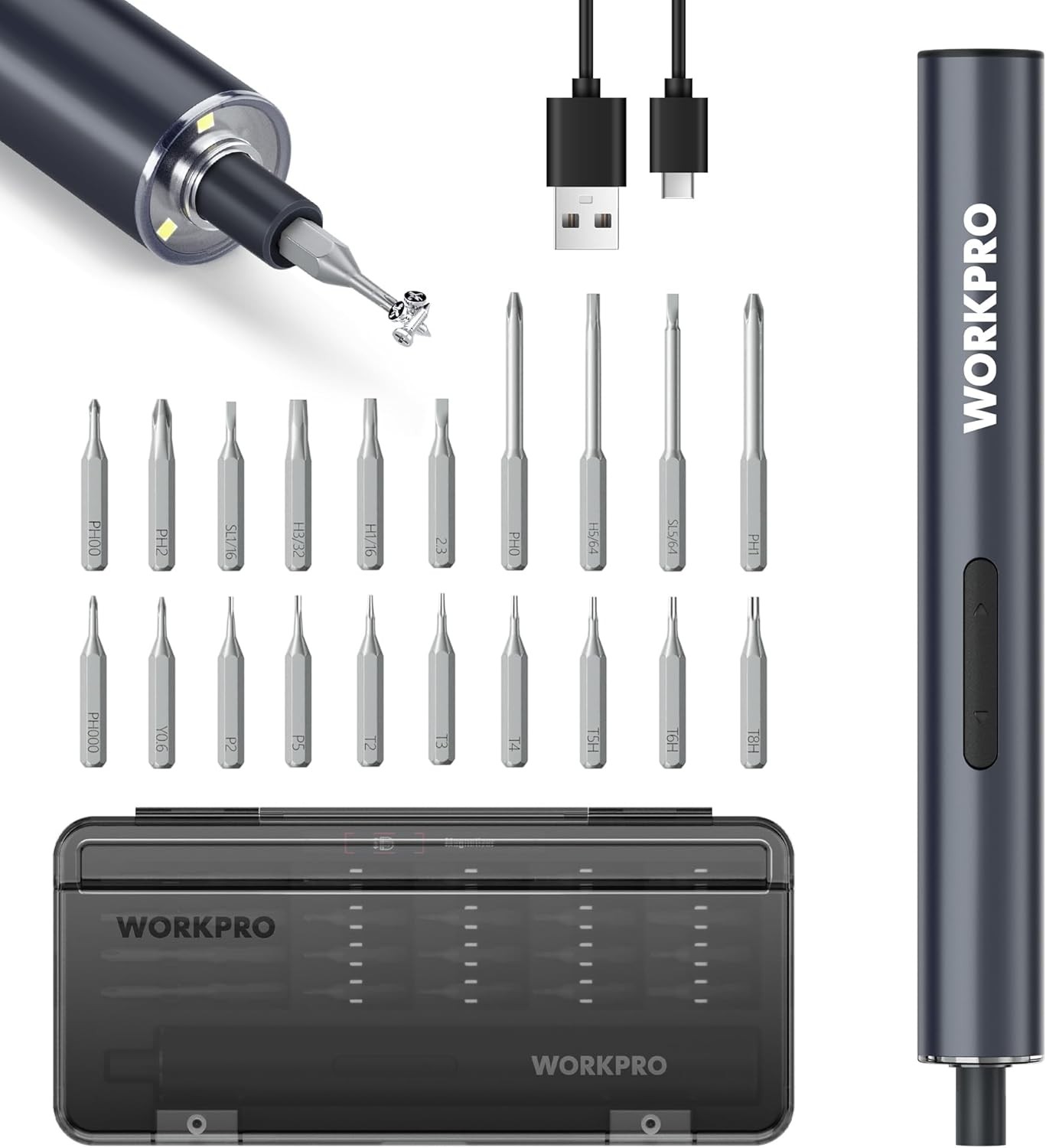 WORKPRO 20 in 1 Magnetic Rechargeable Cordless Screwdriver Kits Mini Screwdriver