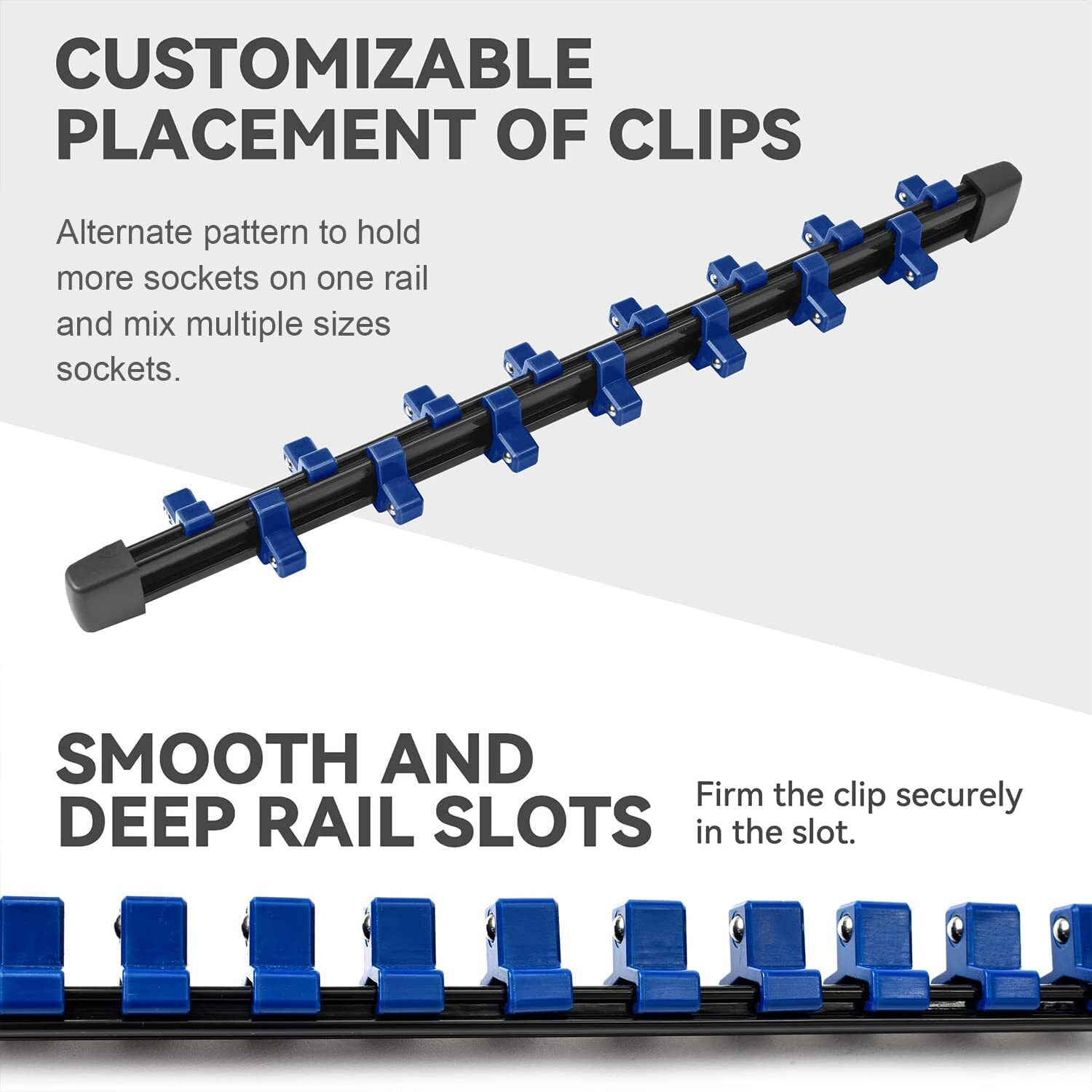 9 Pc Abs Socket Organizer 1/2 Inch 3/8 Inch And 1/4 Inch Drive Socket Rail Holde