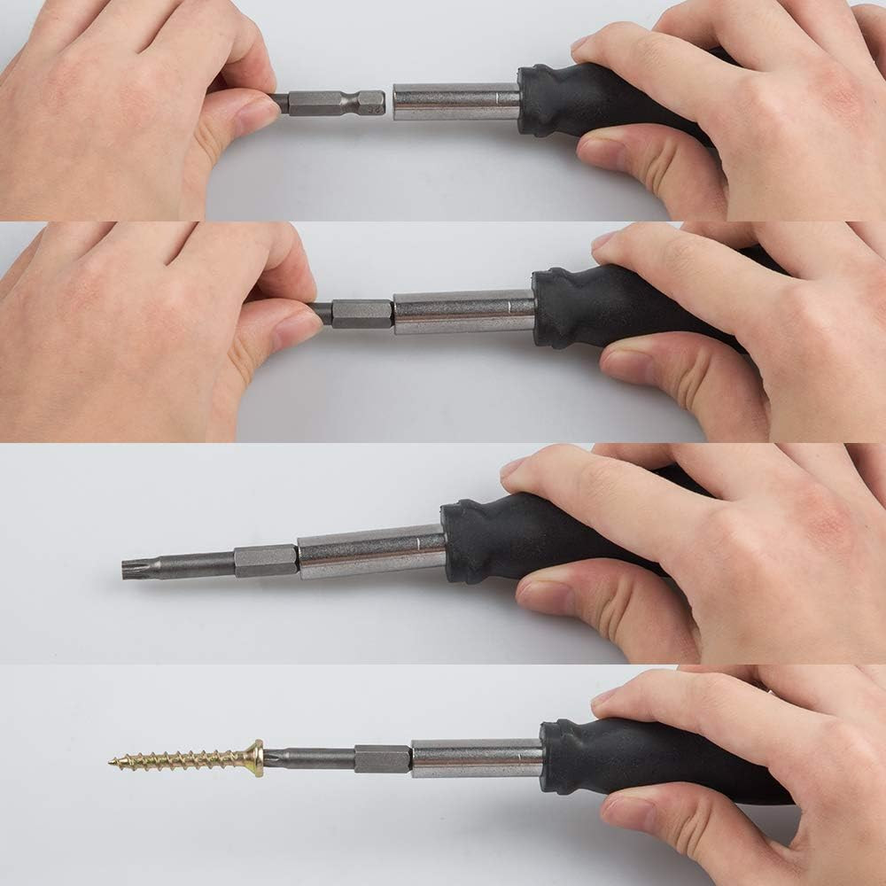 Juego de 12 puntas Torx T5-T40, vástago hexagonal 1/4″, con mango.