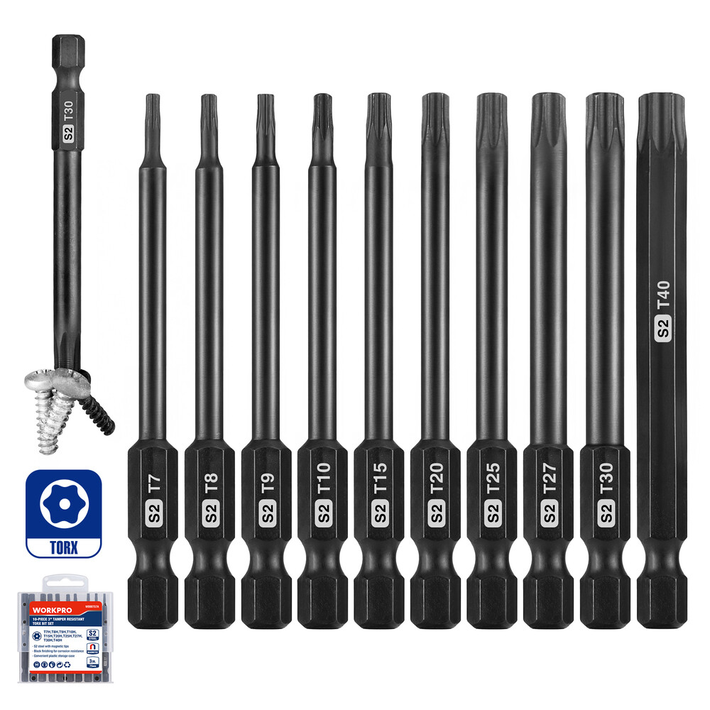 WORKPRO 10PC Security Torx Bit Set 3″ Long Tamper Proof Torx Bit W/Magnetic Tips