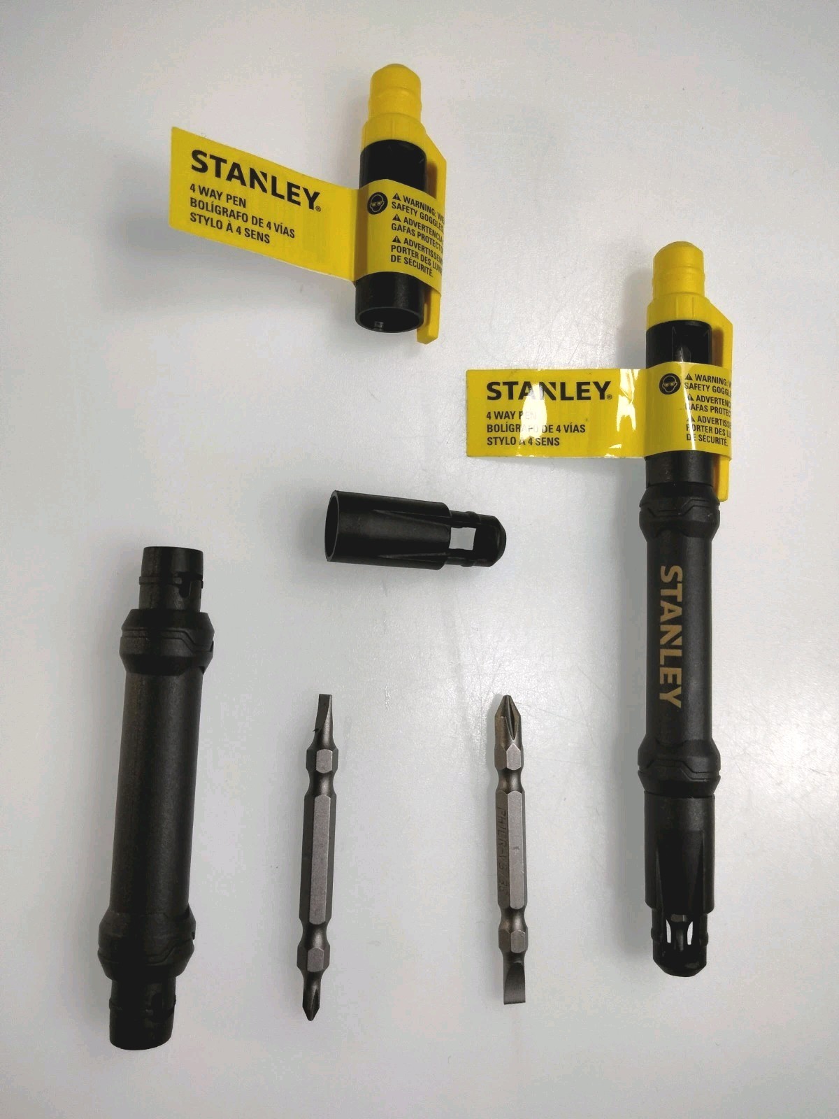 Mini 4-Way Pen 5/32 in 1/8 Flathead Phillips Head Screwdriver Small Black Yellow