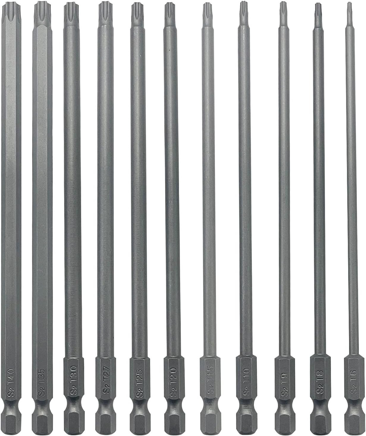 11PC 6 Inch Torx Bit Set T6-T40 Magnetic Tamper Proof Star Security S2 Steel