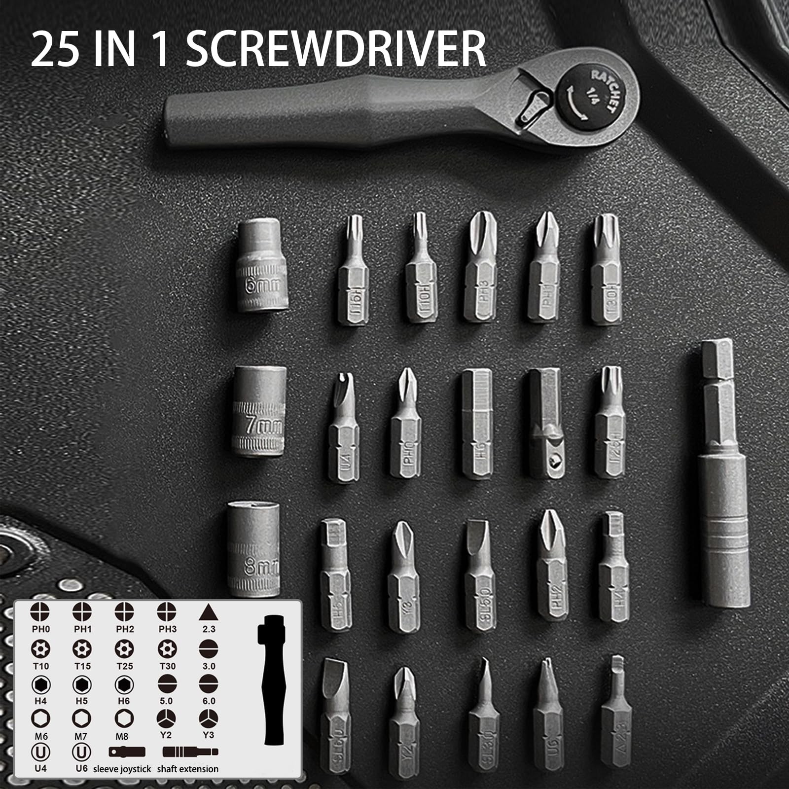 Ratcheting Screwdriver Set 25 in 1 Tool Kit EDC Multi Pocket Bit Driver