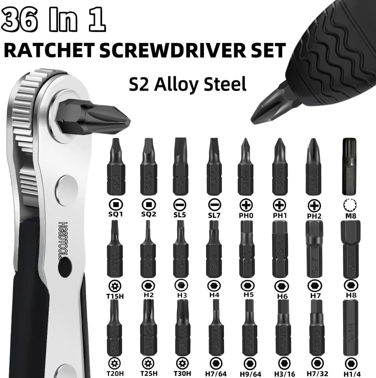 36in1 Right Angle Screwdriver Set 1/4 Mini Ratchet Wrench S2 Magnetic 1/4 Bits 9