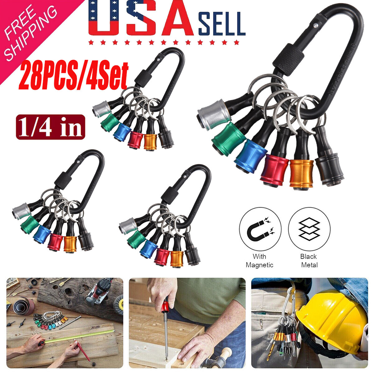 28PCS/4Set 1/4″ Hex Shank Quick Release Keychain Screwdriver Drill Bit Holder