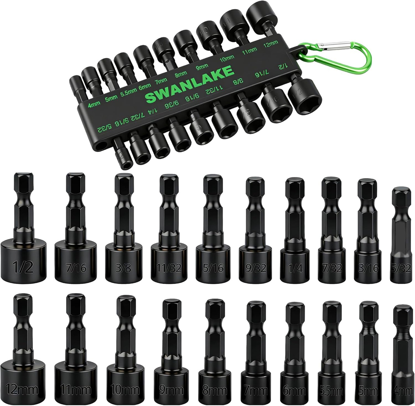 Impact Nut Driver Set 20PCS Chromium Vanadium Steel SAE Metric Hex Heads Heavy