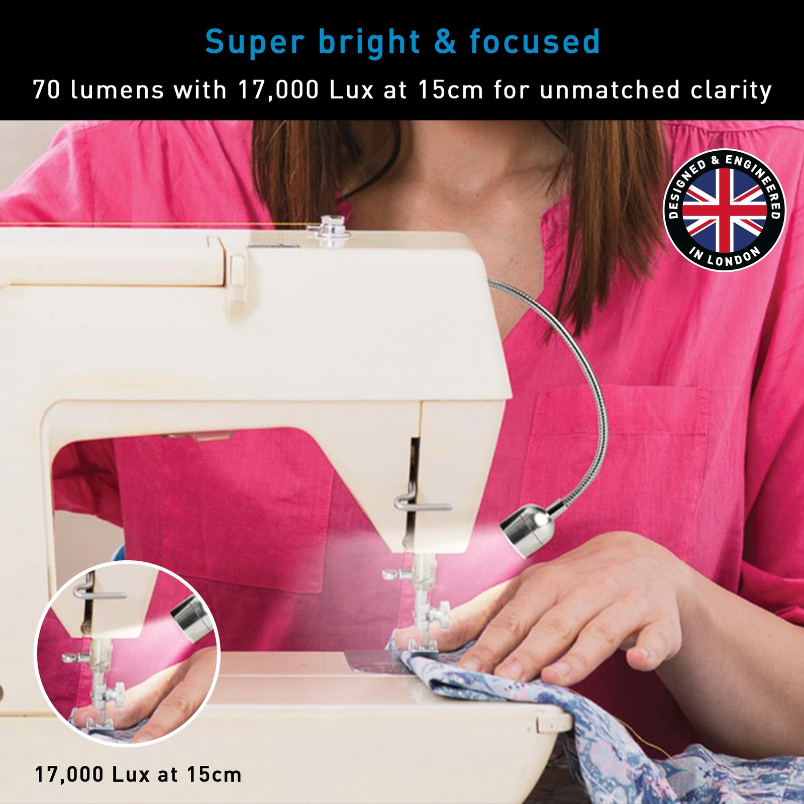 Naturalight LED Sewing Lamp Optimal Illumination, Sleek White & Silver Design