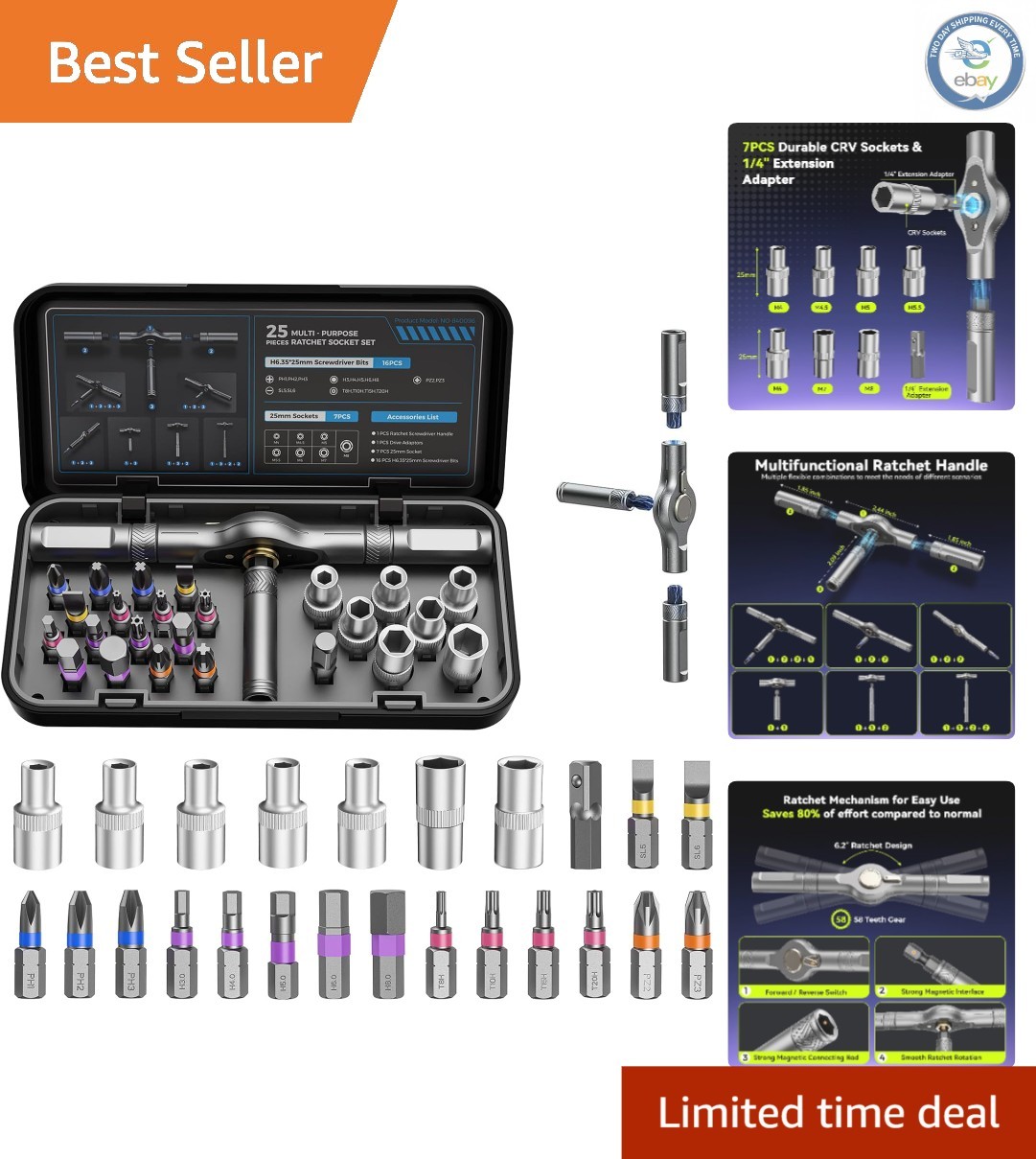Versatile 25-in-1 Multi-Bit Screwdriver Kit with Magnetic Hold & Carry Case