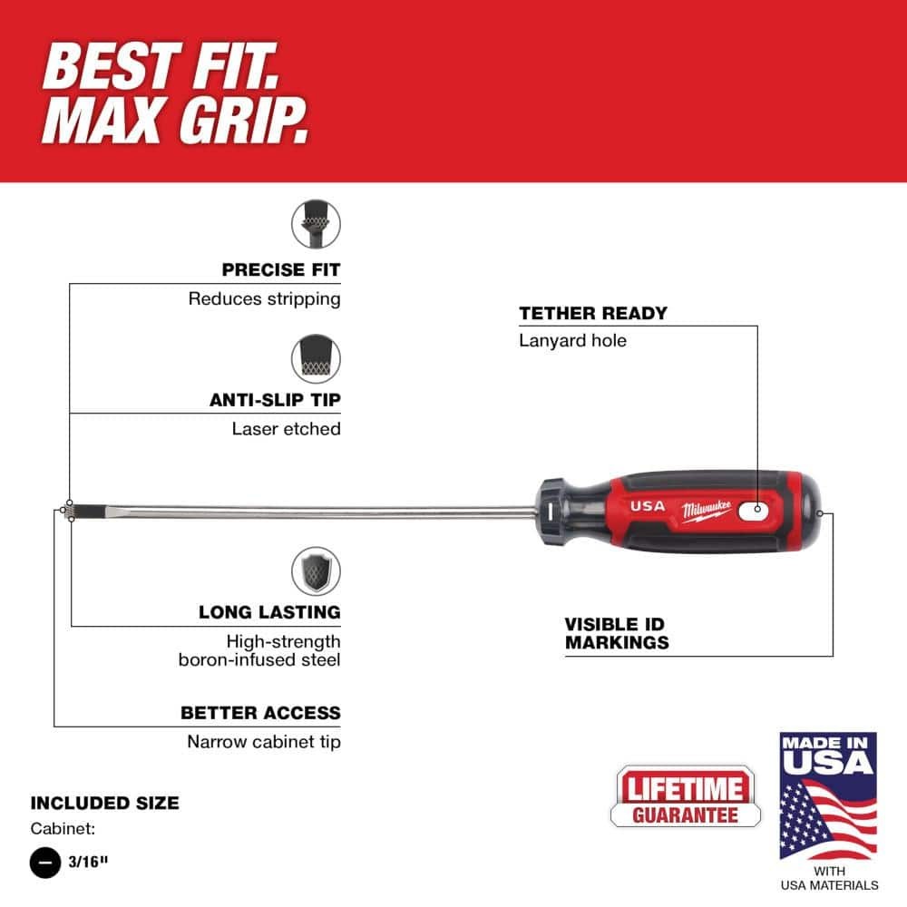 Milwaukee 6 in. x 3/16 in. Cabinet Screwdriver with Cushion Grip