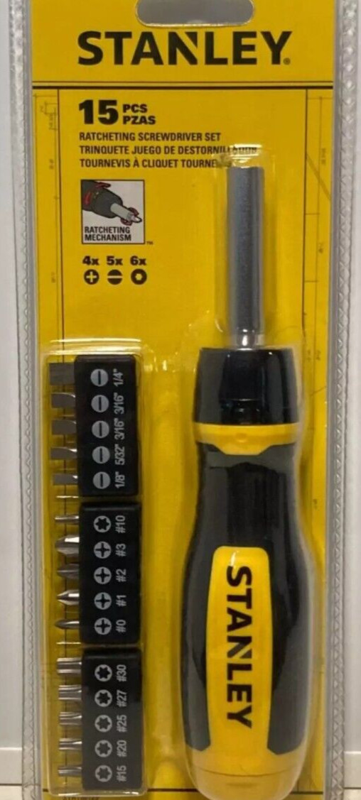 Stanley Multi Bit Ratcheting Screwdriver 15 Piece Set STHT60129 NEW