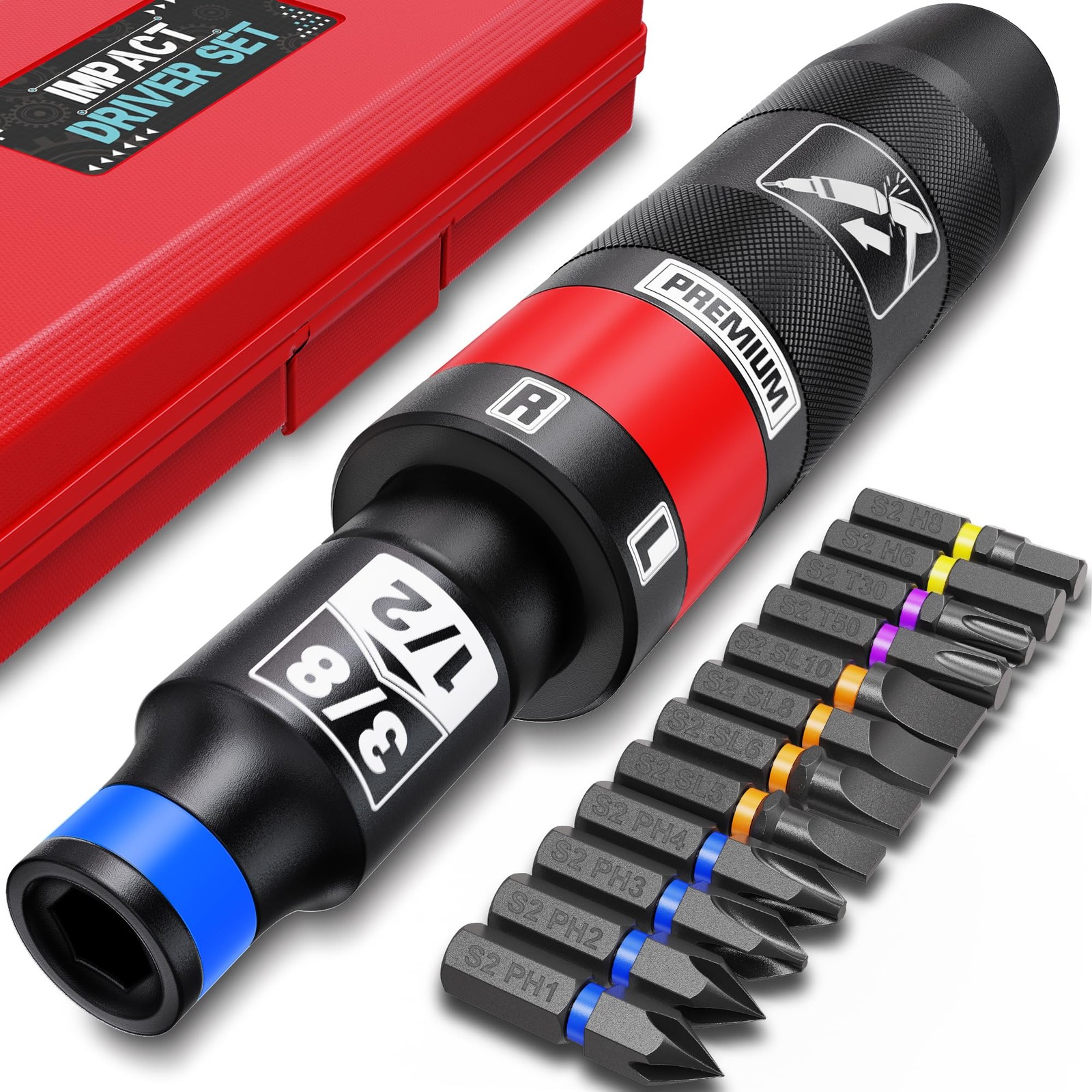 1/2″ Hand Impact Screwdriver Set, 13 PCS Manual Reversible Impact Driver Kit …