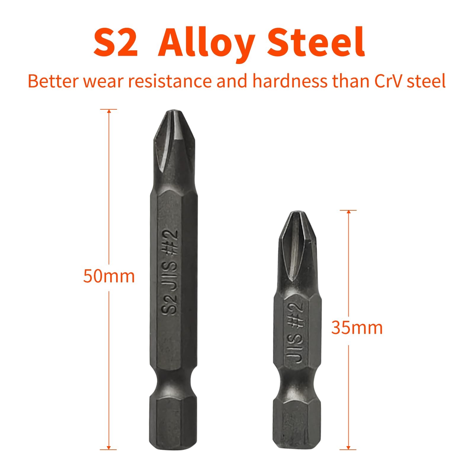 6Pcs JIS Screwdriver Bit Set – 35mm&50mm-With Magnetic Tip, 1/4 Hex Shank, S2 Al