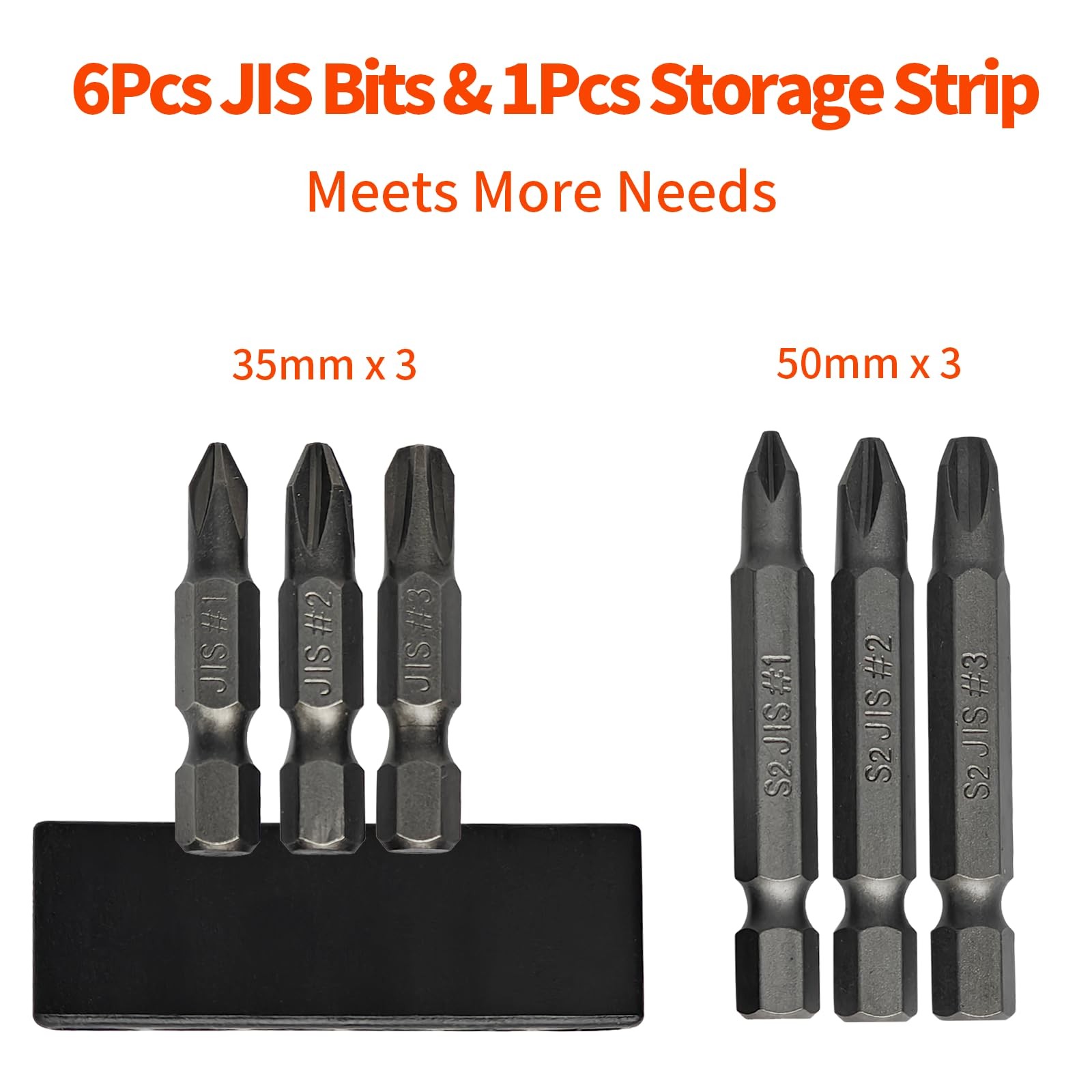 6Pcs JIS Screwdriver Bit Set – 35mm&50mm-With Magnetic Tip, 1/4 Hex Shank, S2 Al