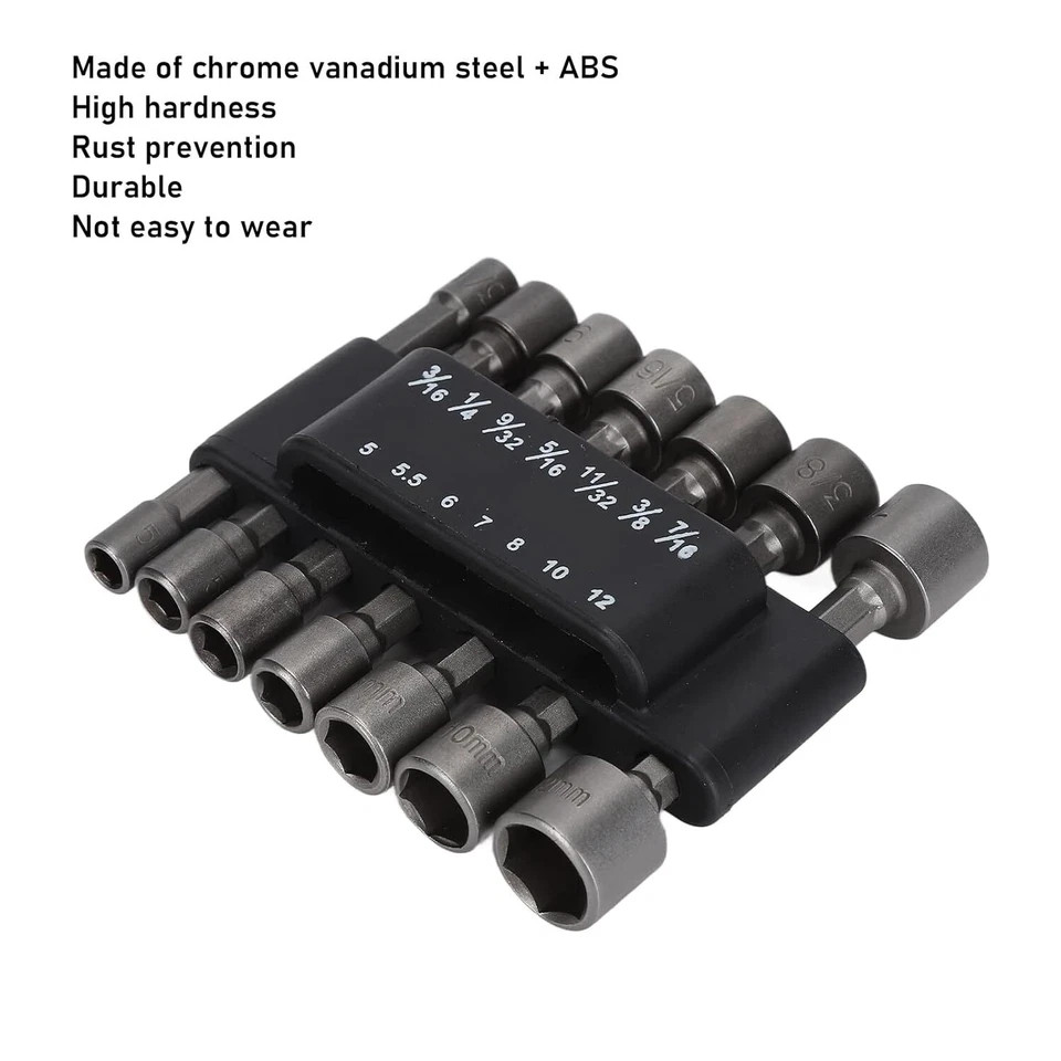 14pc POWER NUT Driver Bit Set Dual 1/4 Quick Change SAE & Metric MM Detent Shank