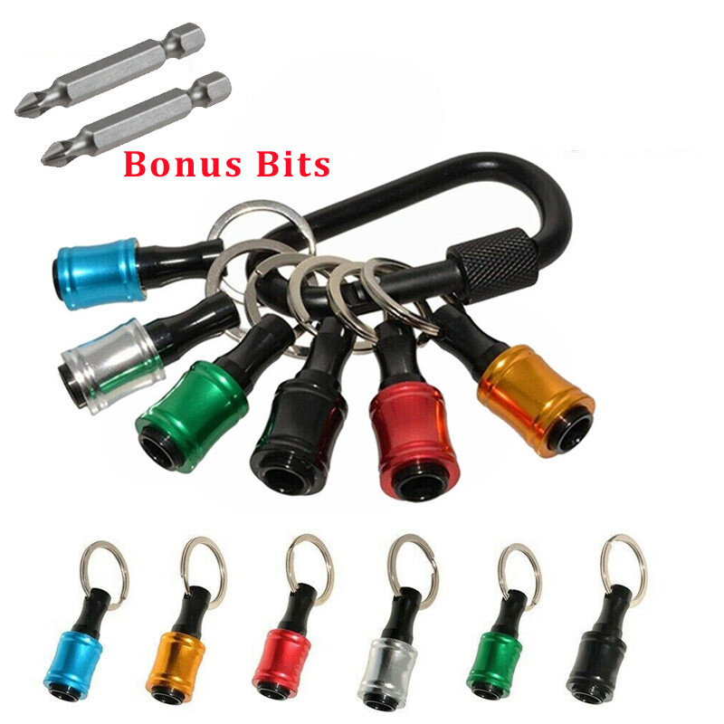 6 pcs Bonus 1/4 Hex Shank Screwdriver Bit Holder Extension Bar Keychain Keyring