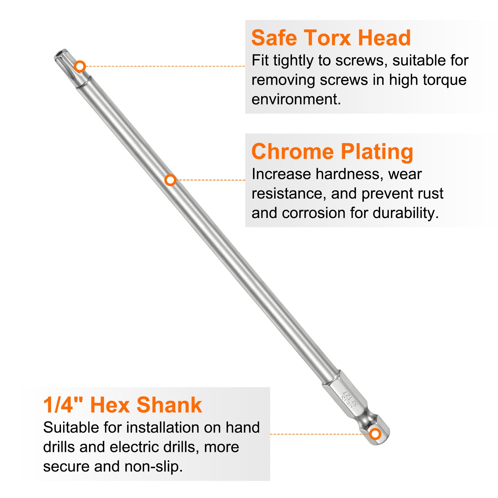 5sets T27 Security Torx Bit 1/4″ Hex Shank 6″ Long Tamper Resistant Star Bits