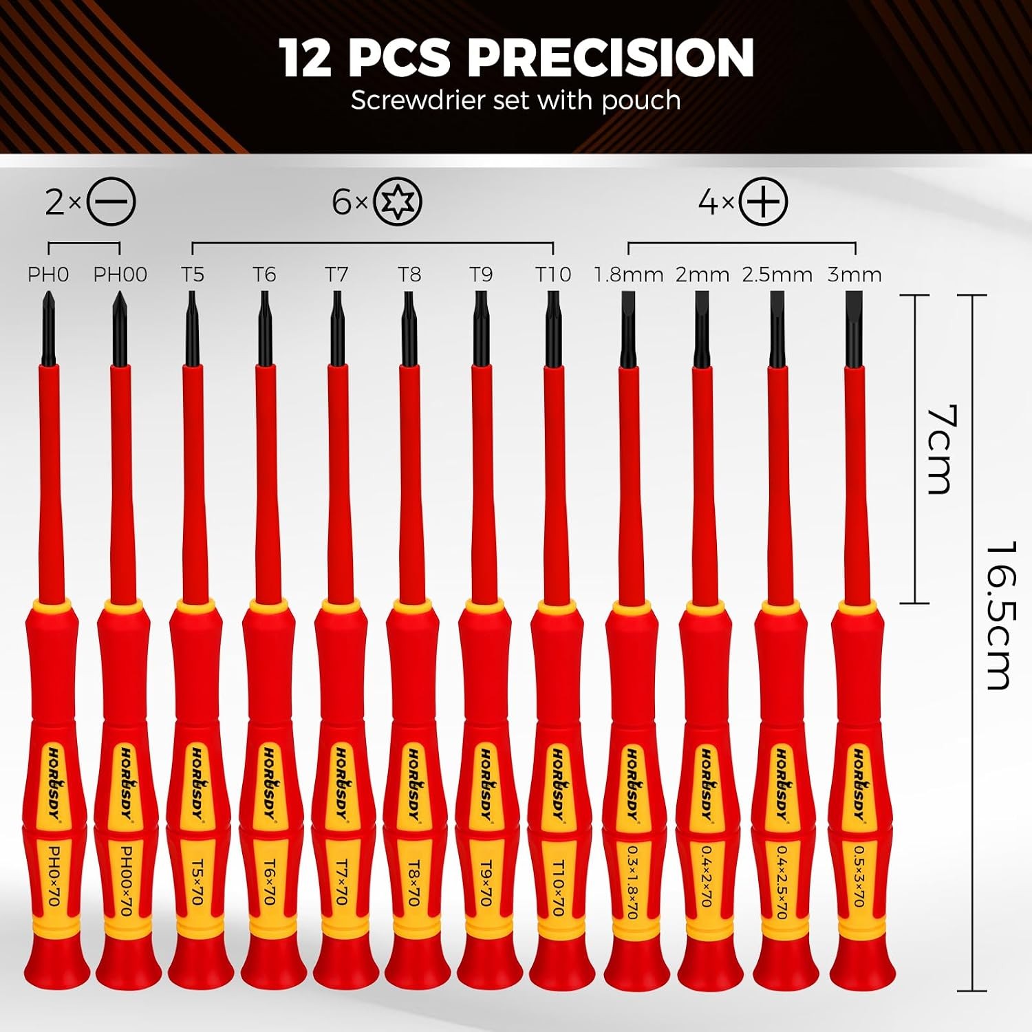 HORUSDY 12-Piece Precision Screwdriver Set, 1000V Insulated Electrician Screwdri