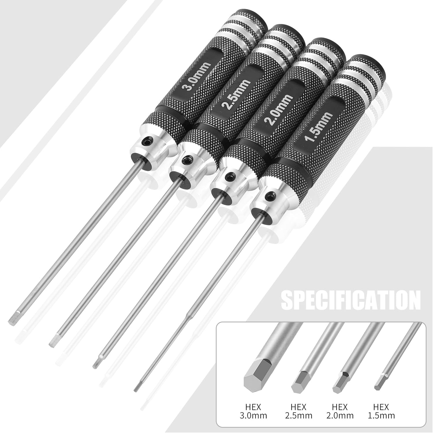 RC Hex ScrewDriver Set – 4pcs 1.5mm 2.0mm 2.5mm 3.0mm Hex Allen Screwdriver Kit