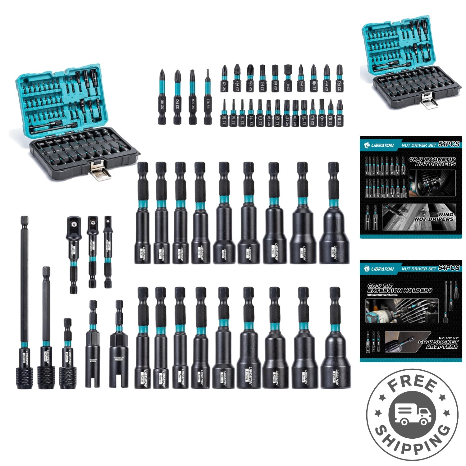 Durable Magnet-Enhanced 54PCS Nut Driver and Impact Drill Bit Set – Ideal Gift