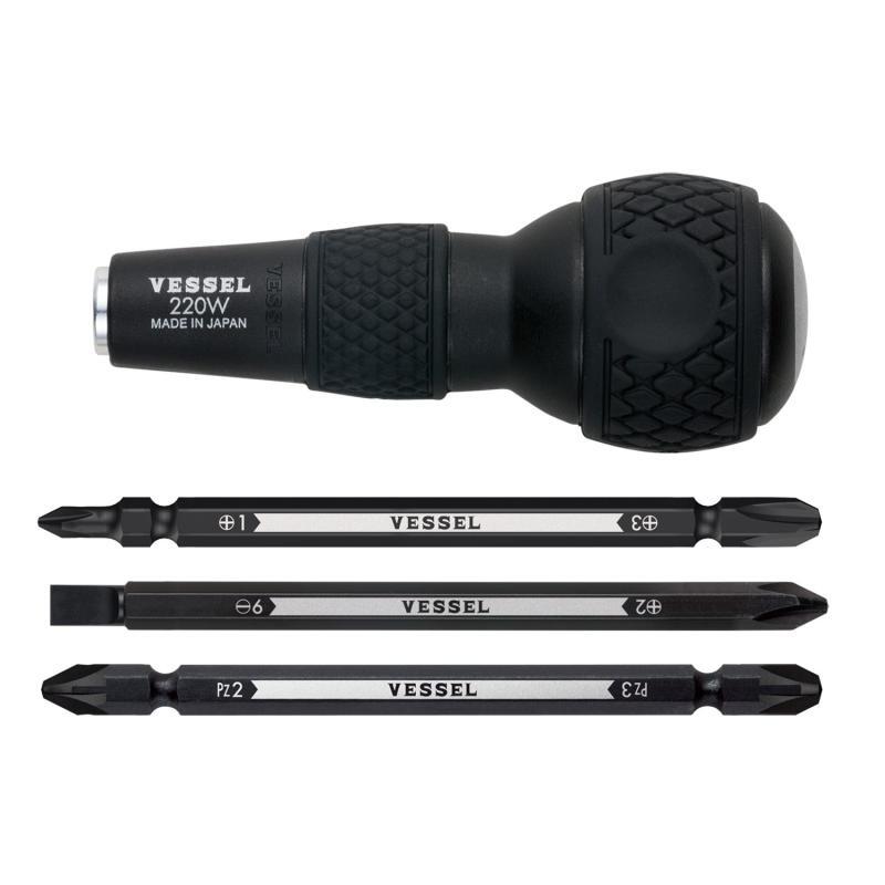 Vessel Tools 220W3 Ball-Grip Interchangeable Screwdriver Set 1/4″ Hex