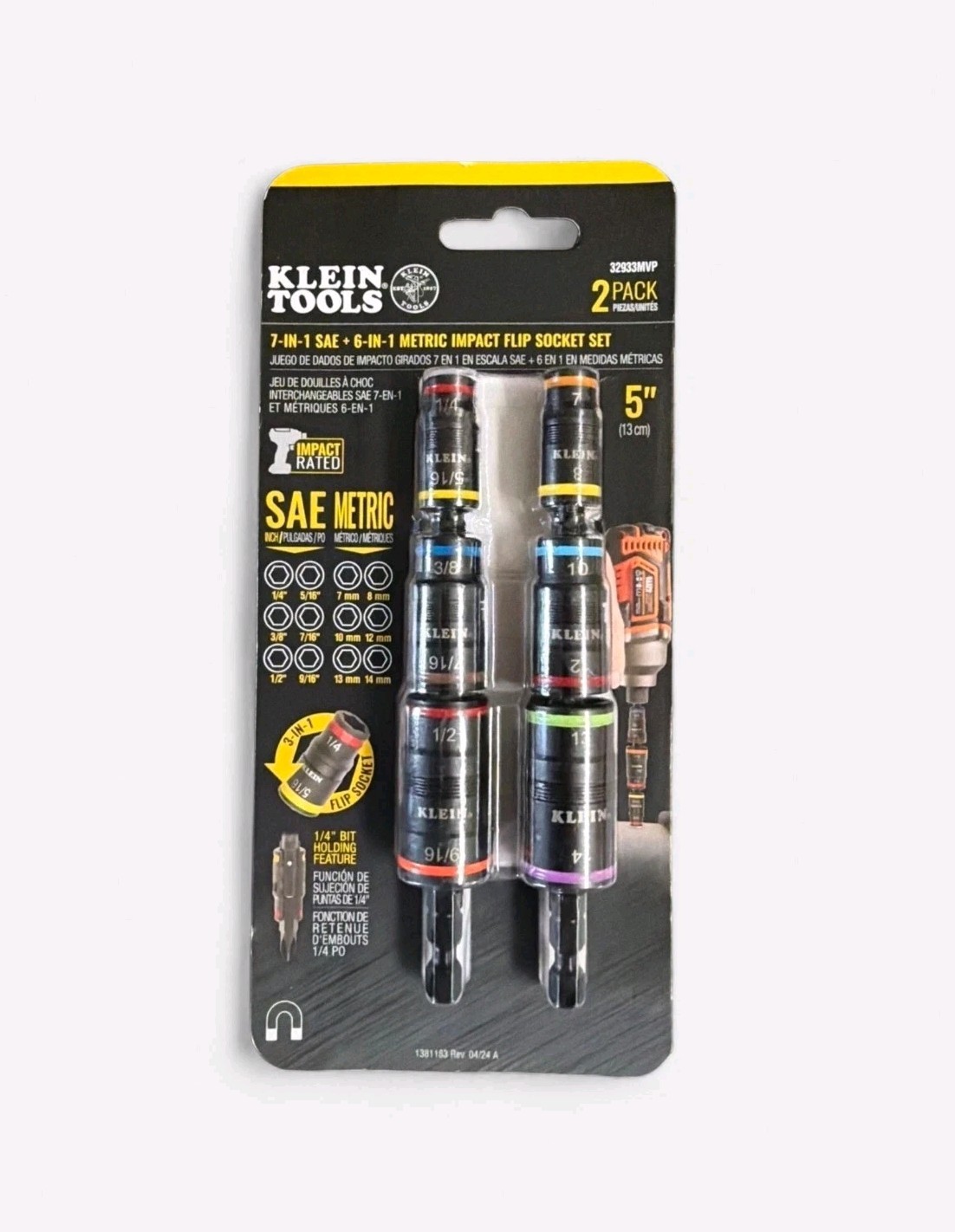 Klein Tools 7-in-1 SAE 6-in-1 Metric Impact Flip Socket Set 32933MVP