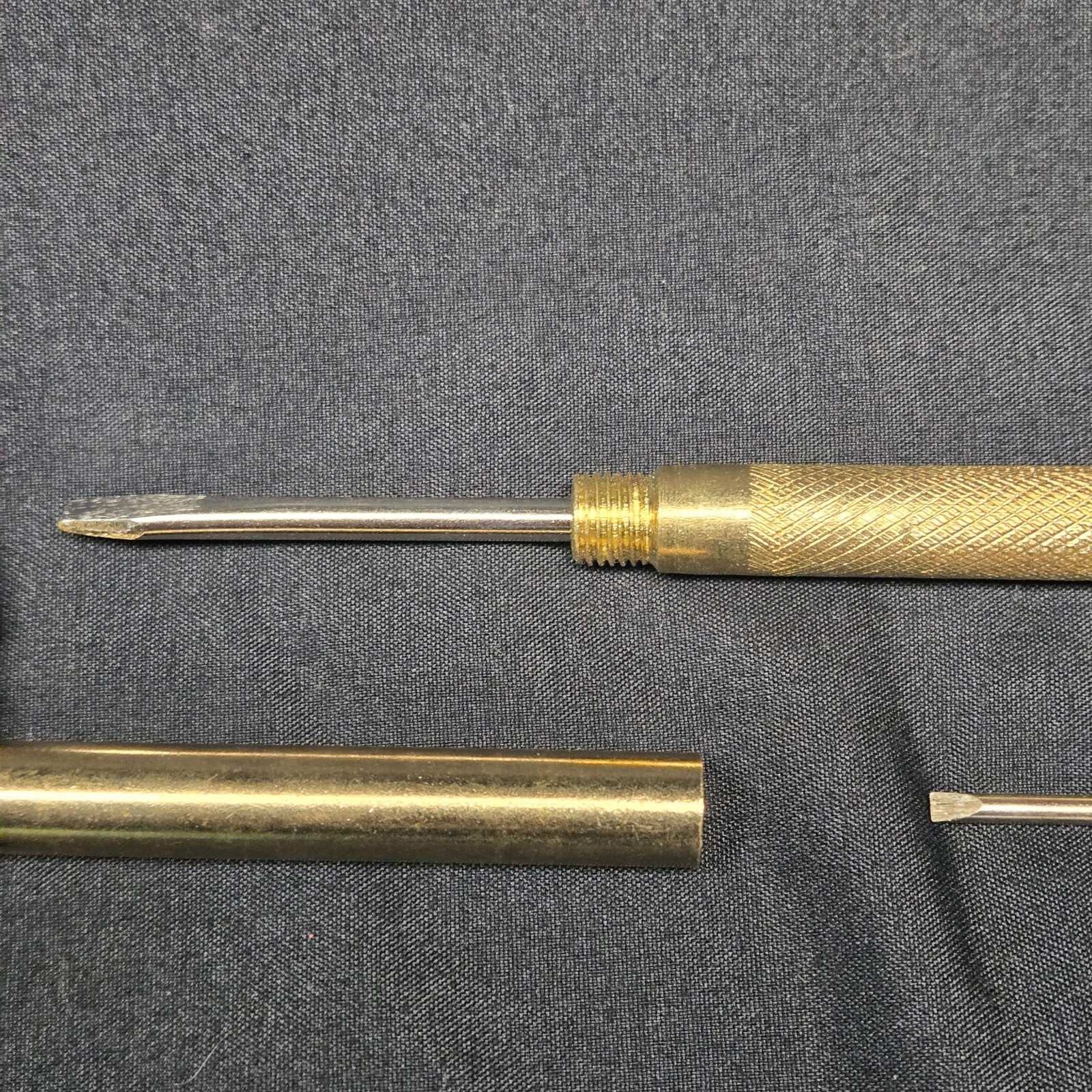 Vintage Compact Brass Hammer Multi-Tool 5-in-1 Screwdriver Set Collectible