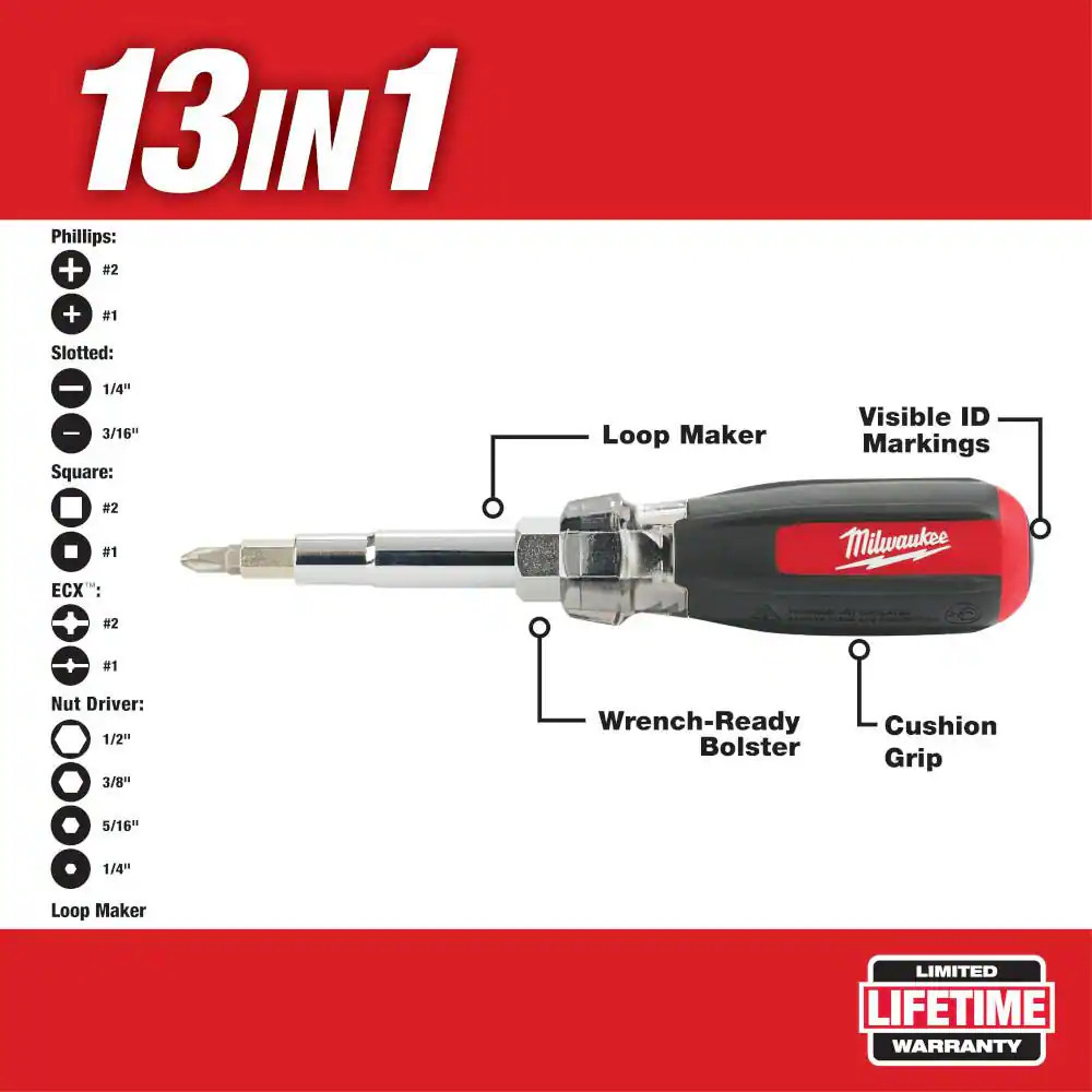 Milwaukee Multi Bit Screwdriver Set 7 In 1 Conduit Reamer 13 In 1 Driver Kit