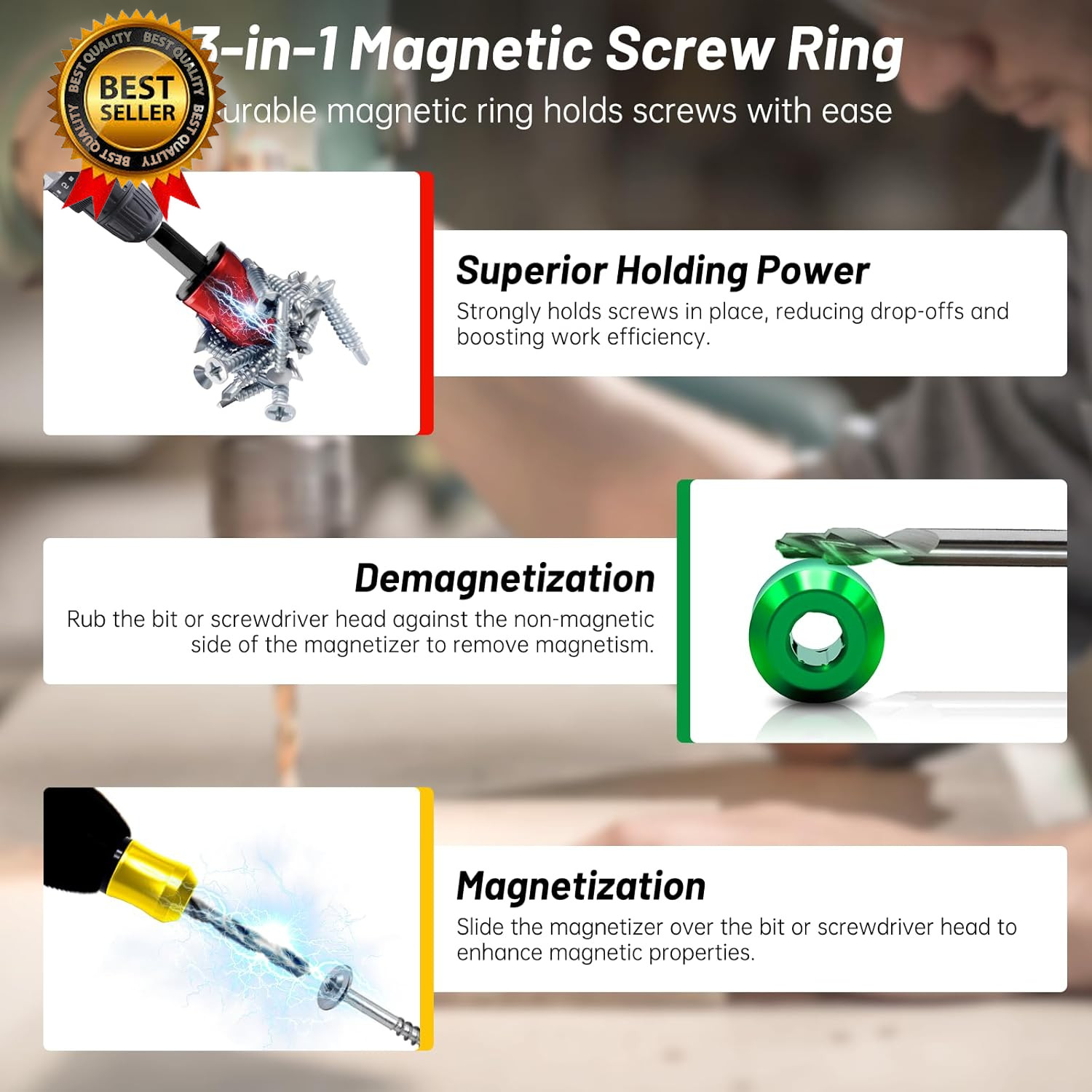 3PCS Magnetic Screw Holder,Strong Screwdriver Head Magnetic Ring,Universal Remov