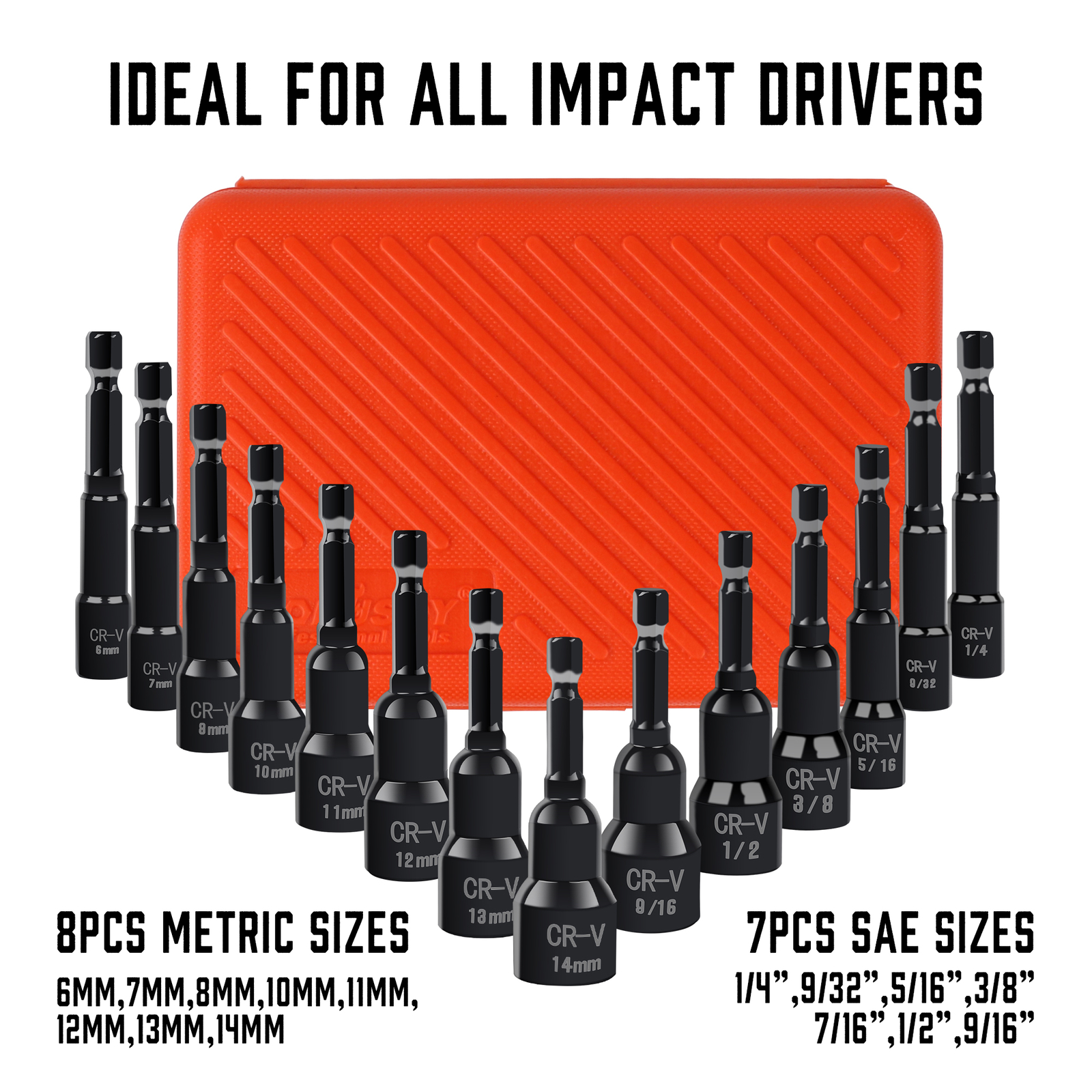 15pc Magnetic Nut Driver Set SAE & Metric Setter Power Drill Bit 1/4″ Hex Shank
