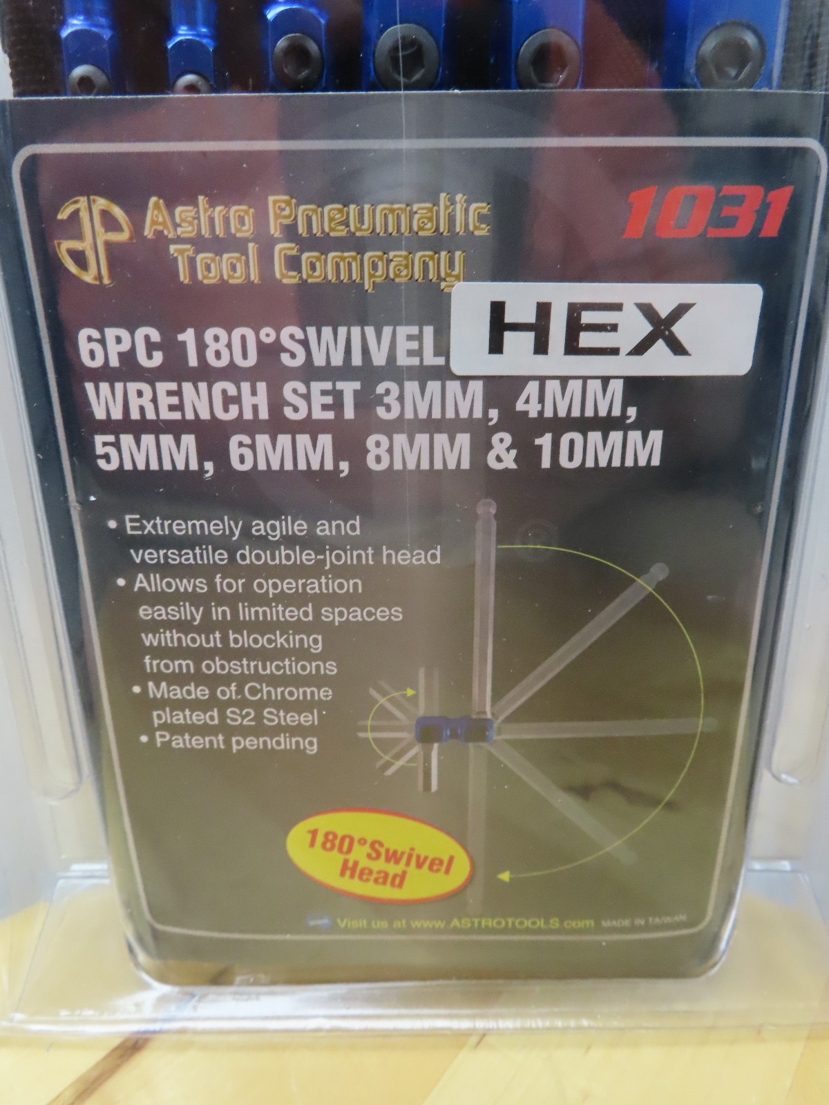 Astro Pneumatic (#1031) 6 Piece 180 Degree Swivel Hex (3-10mm) Wrench Set-Taiwan