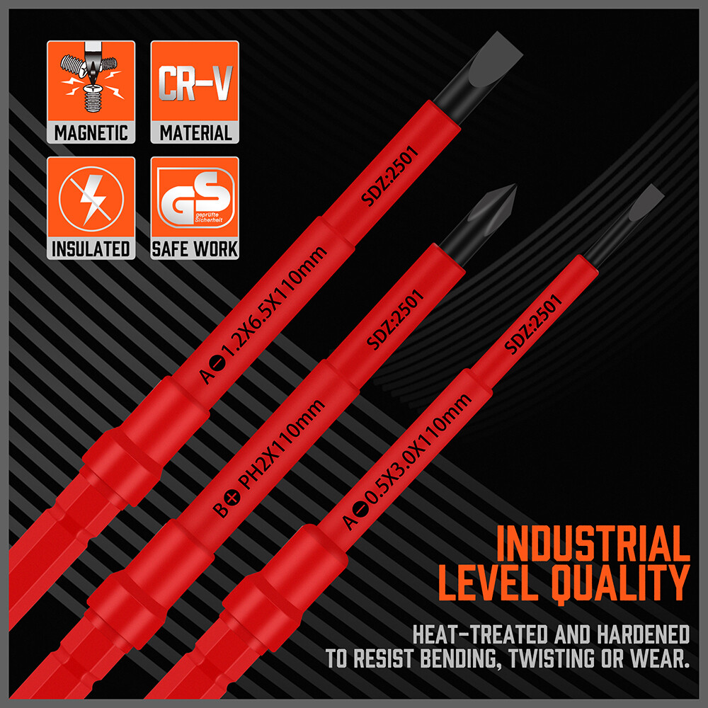 1000V Insulated Screwdriver Set 10Pcs Interchangeable magnetic Tips Electricion