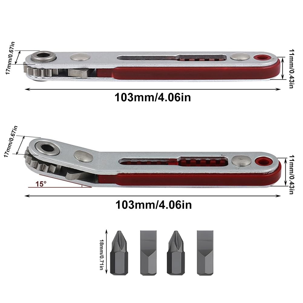 Mini Ratchet Wrench Screwdriver Set – 2 Pcs Elbow Head & Flat Head 1/4 Inch H…