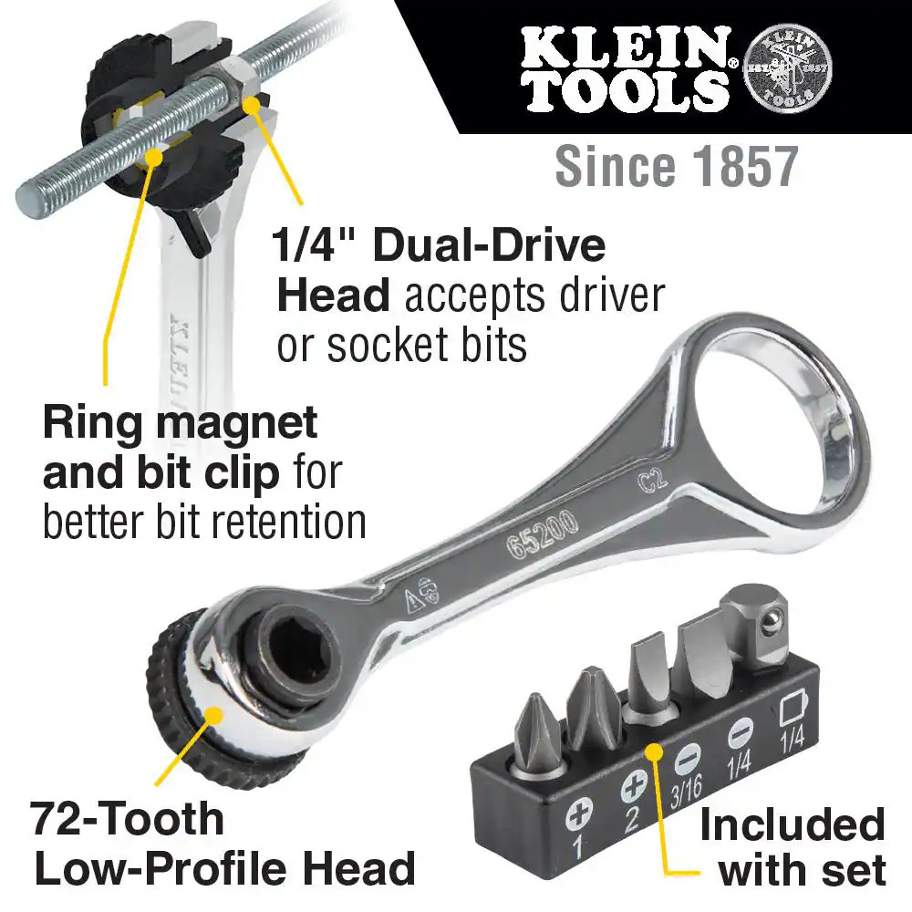 1/4 In. Drive Electrician’S Mini Ratchet with Screwdriver Bits and Adapter