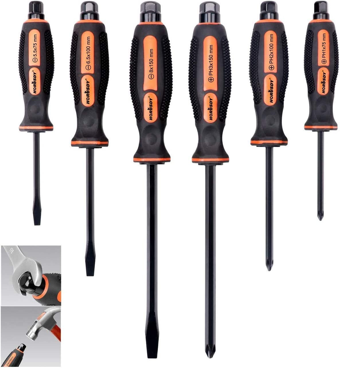 6-Pieces Magnetic Screwdriver Set, 3 Phillips and 3 Flat Head Tips Screwdriver f