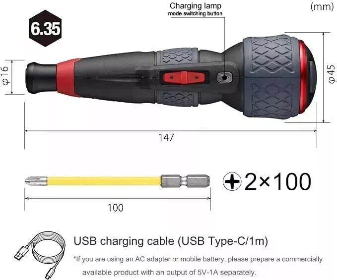 VESSEL electric driver Ball Grip Plus 220USB-P1 3 Speed & Torque USB Charge New