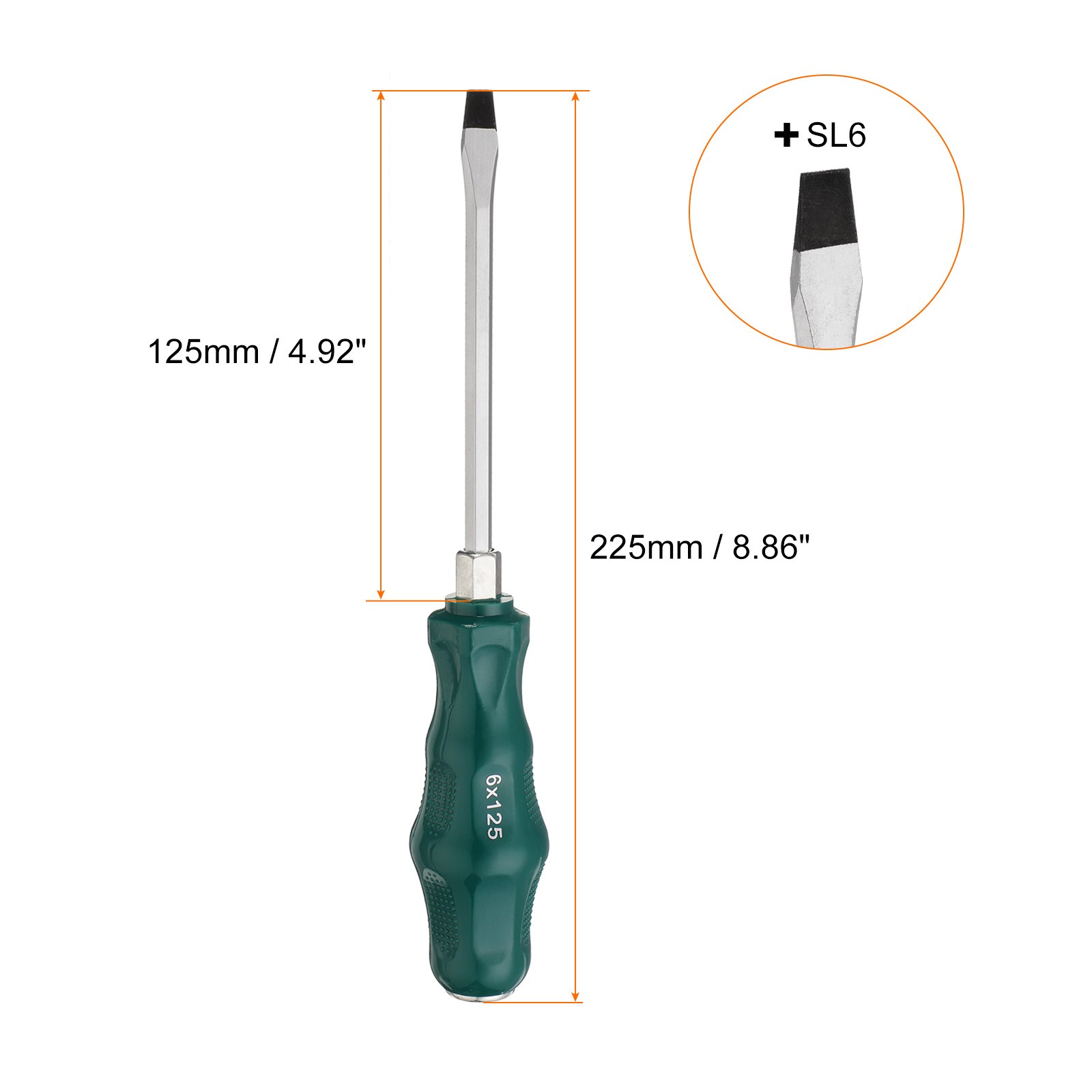 SL6 Flat Head Screwdriver 4.9″ Magnetic Demolition Slotted CR-V Green