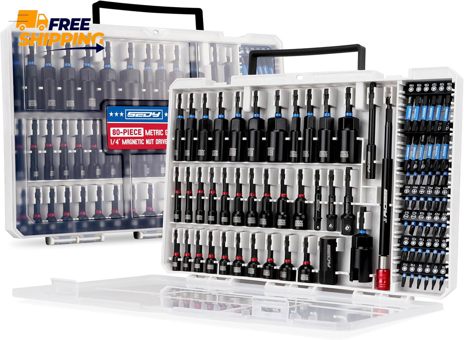 80-Piece Premium Magnetic Impact Nut Driver Set Metric & SAE ✅