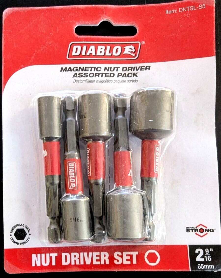 NEW DIABLO 5 Pc. Magnetic Nut Driver Assorted pack 2-9/16″ long-DNTSL-S5-F. Ship
