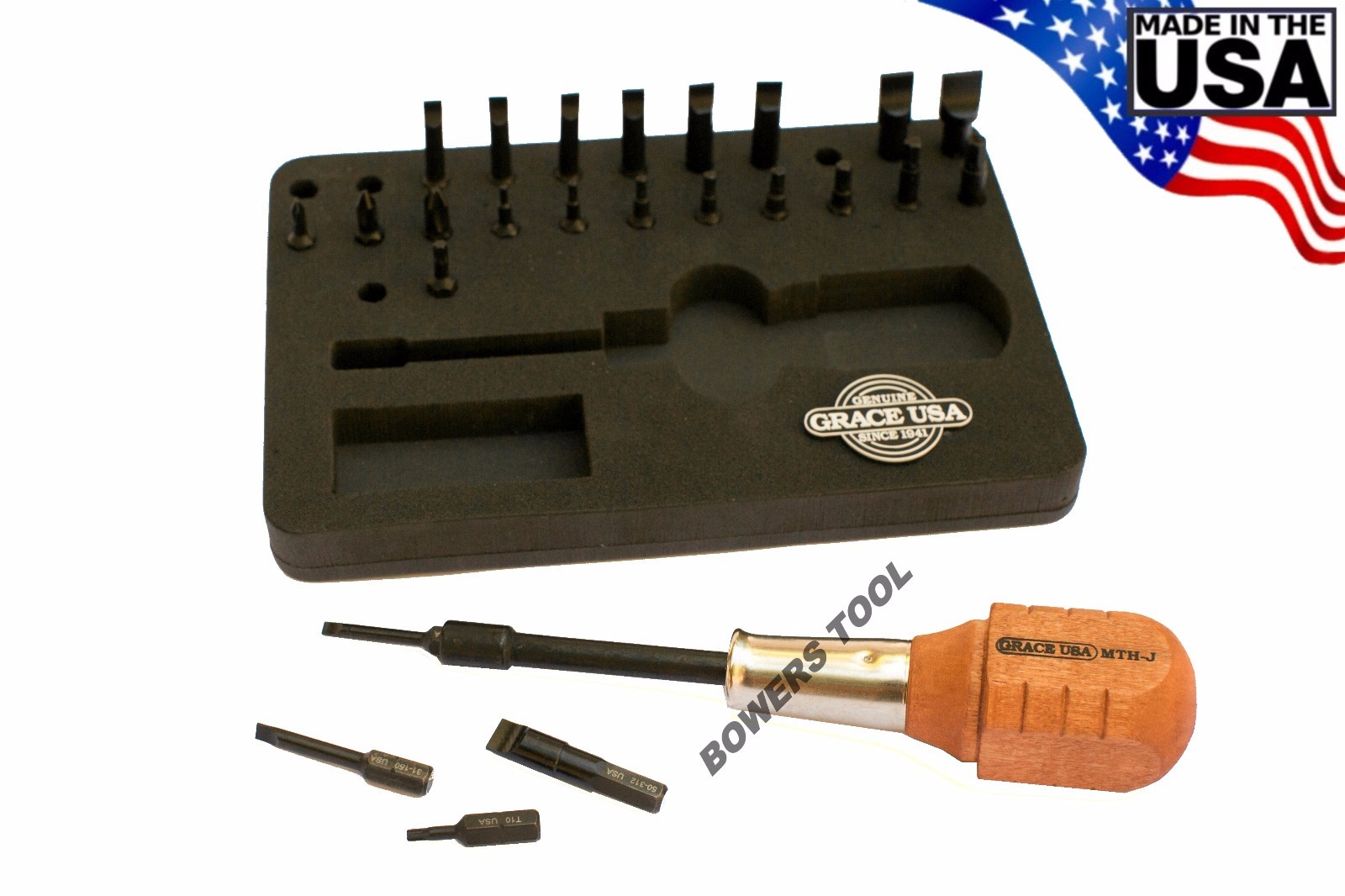 Grace 24pc Gunsmith Screwdriver Set 1/4″ Spinner Handle Hollow Ground Bits USA