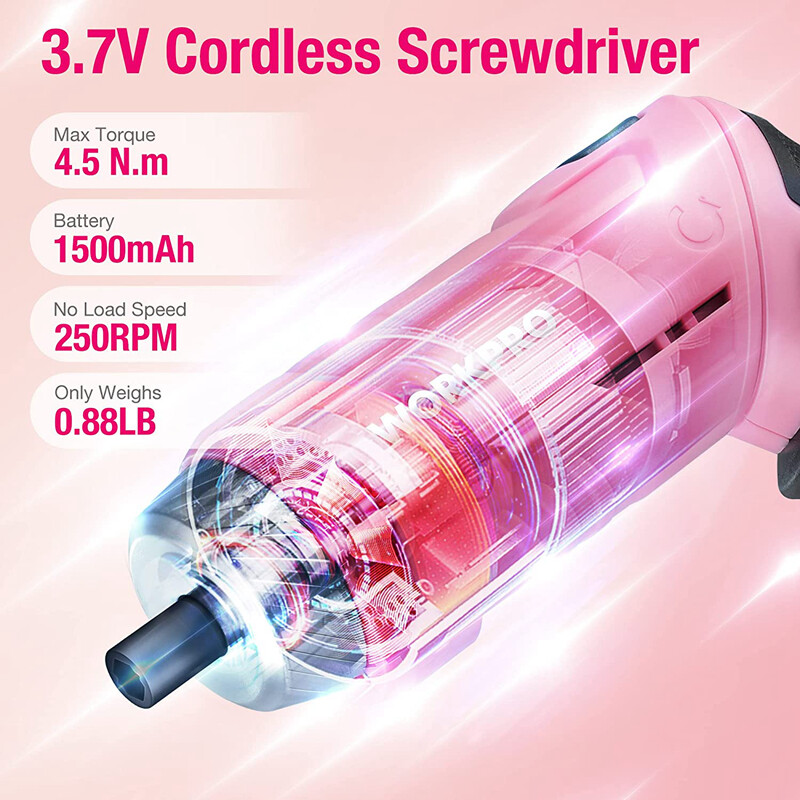 WORKPRO Electric Cordless Screwdriver Kit 18PC Home Tool Household Pink Tool Set
