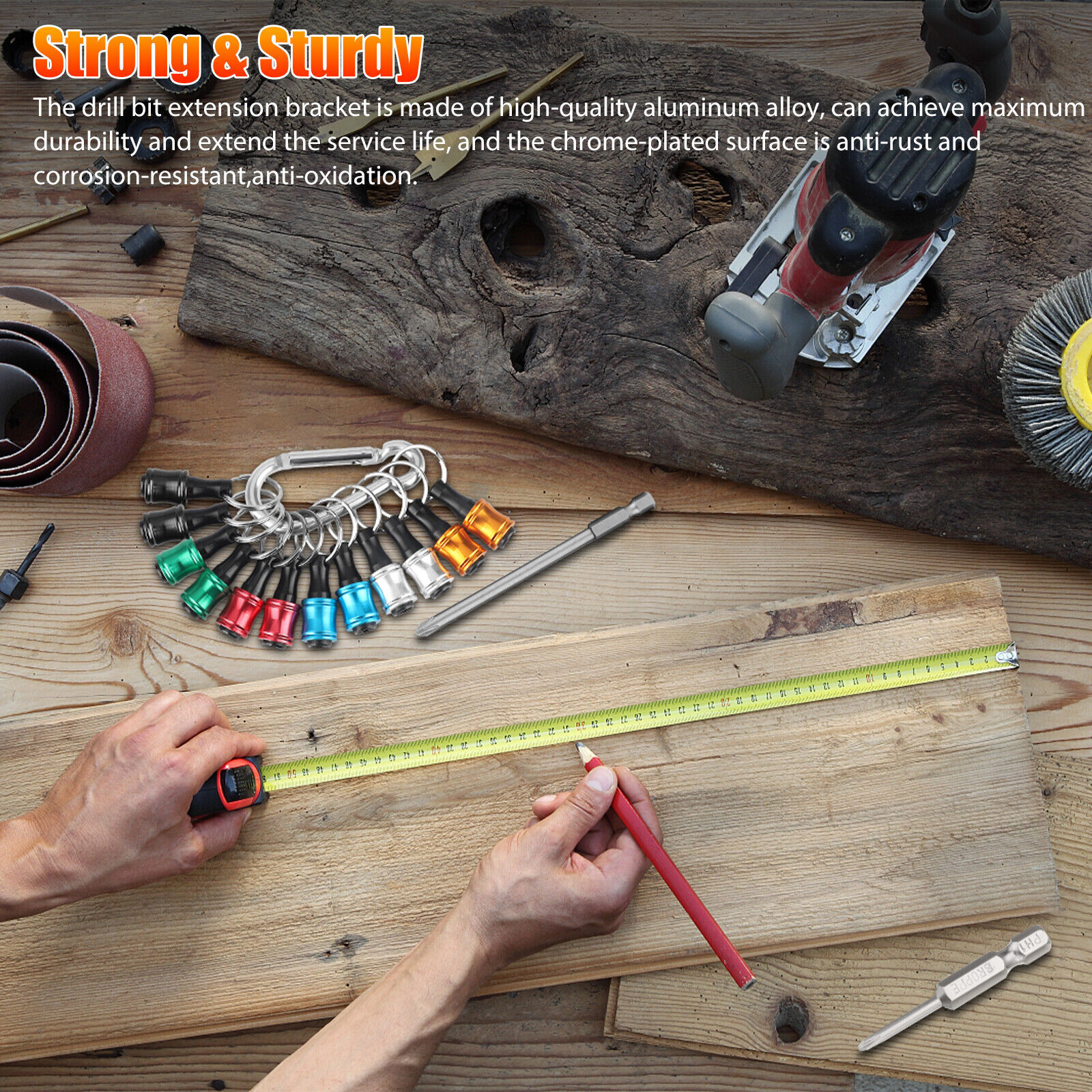 12PCS 1/4″ Hex Shank Quick Release Keychain Screwdriver Drill Bit Holder Bit Set