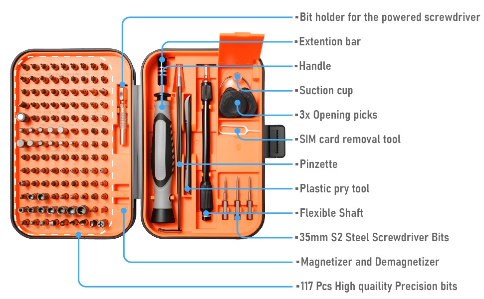 130-IN-1 Precision Screwdriver Set Repair Tool Kit with 117 S2 Steel Bits Tools