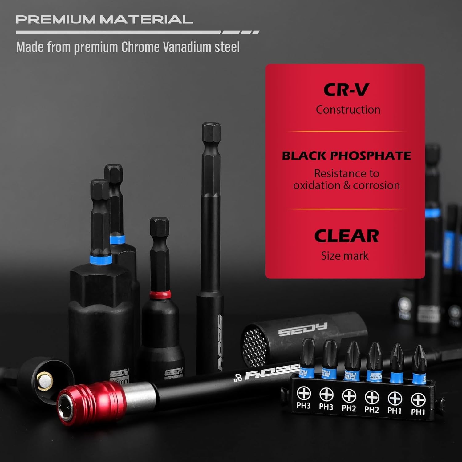 SEDY 80-Piece Magnetic Impact Nut Driver Set Metric SAE S2 Steel Cr-V 84099